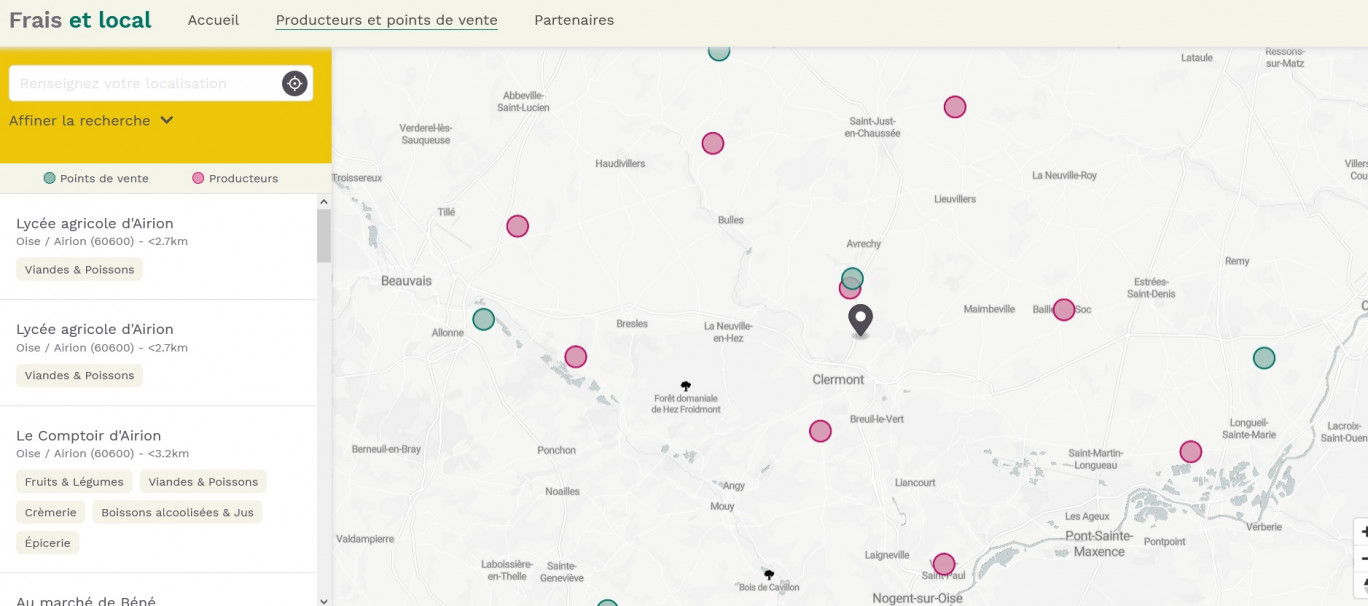 La plate-forme propose une recherche géolocalisée.