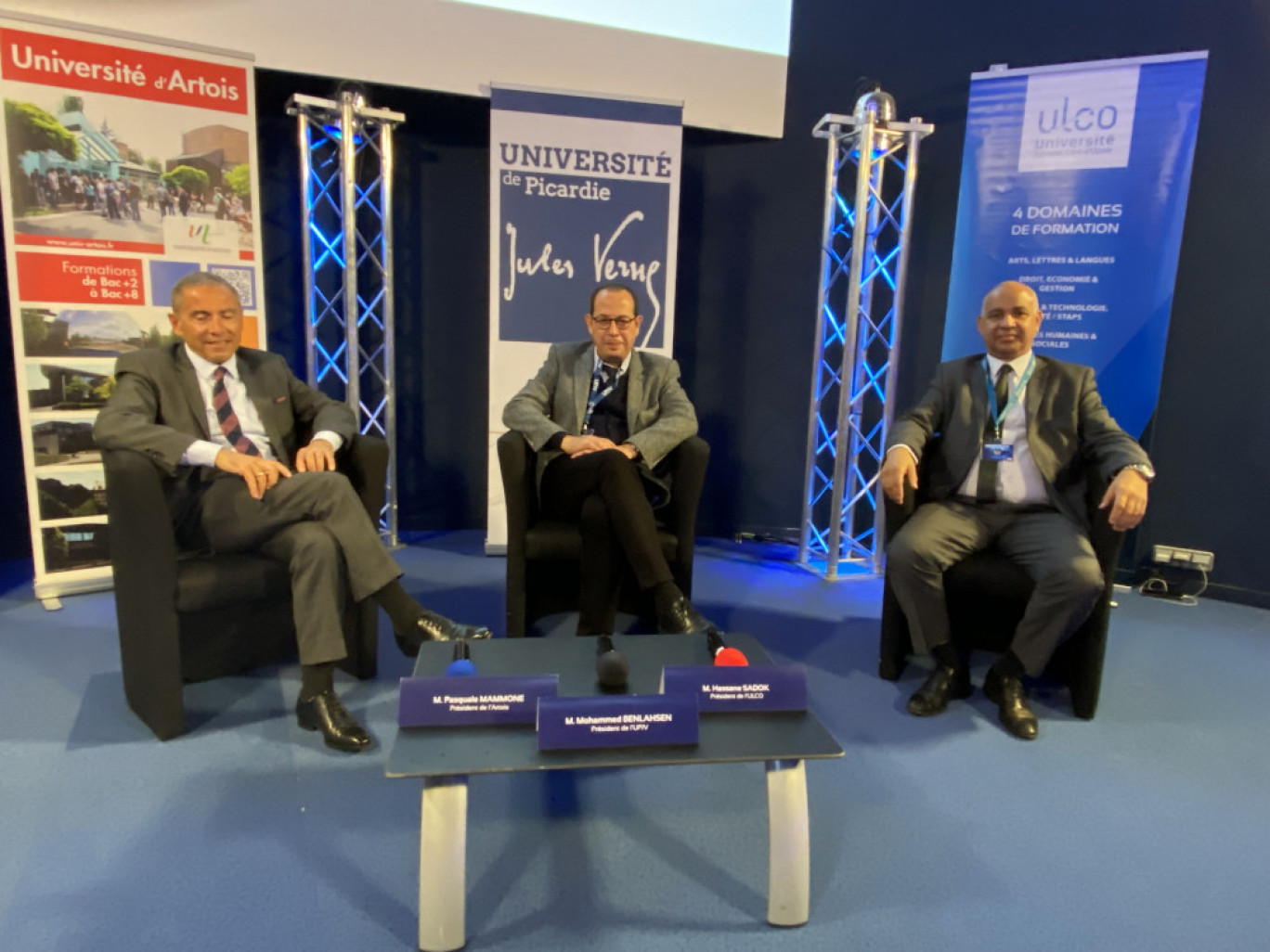 Trois présidents pour répondre aux défis de demain : (de g. à dr.) Pasquale Mammone, Mohammed Benlahsen, Hassane Sadock. ©Aletheia Press/ Olivier Prud’homme