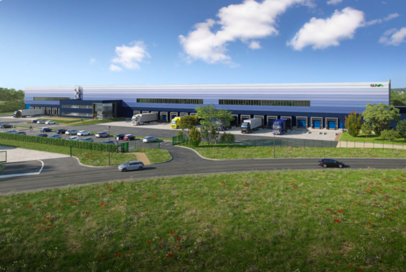 L'entrepôt comprend trois cellules, dix-neuf portes à quai et un parking de 100 places. ©GLP