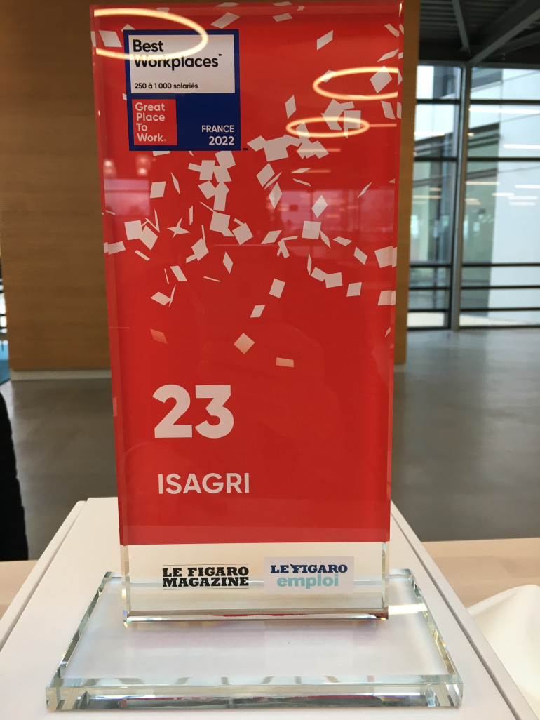 Great Place to Work France a dévoilé ce 5 avril l’édition 2022 de son Palmarès Best Workplaces France. Isagri est récompensée pour la cinquième année consécutive. (© Isagri)