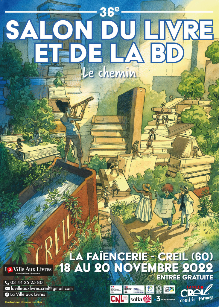 Cette année, c’est le dessinateur BD Damien Cuvillier qui a imaginé et créé le visuel de l'affiche pour ce 36ème Salon du Livre et de la BD de Creil.