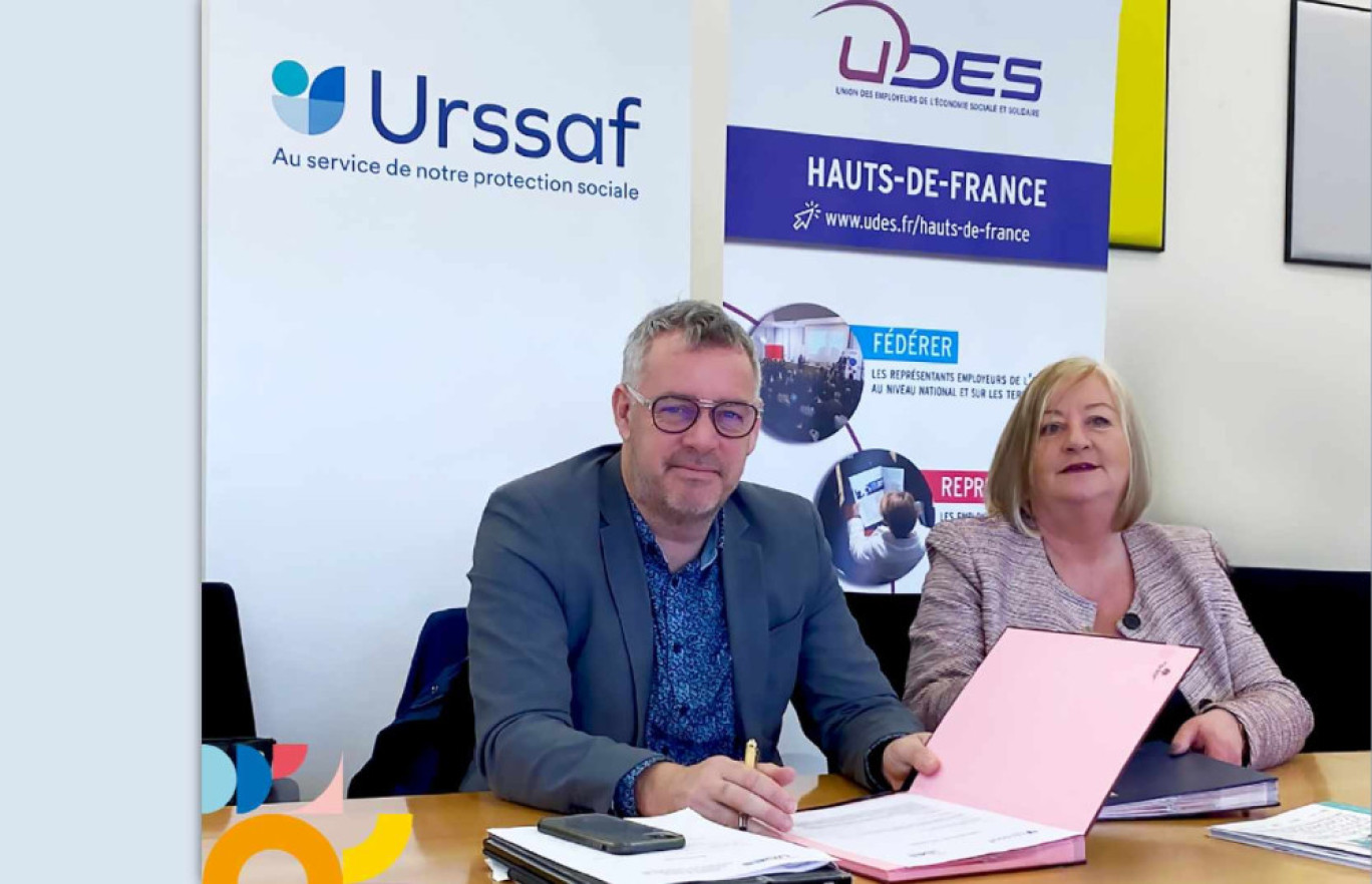 Christophe Bertin, délégué régional de l’UDES en Hauts-de-France et Valérie Hadet, directrice régionale de l’Urssaf Picardie