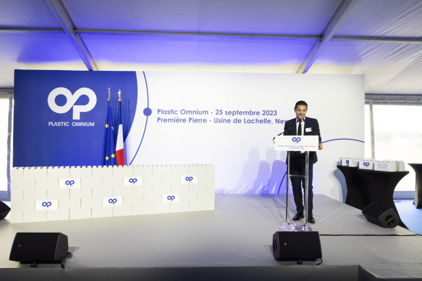 Laurent Favre, le Directeur général de Opmolibity, lors de l'annonce de la première pierre de la future usine de réservoirs d'hydrogène à Compiègne. (c)OPmobility