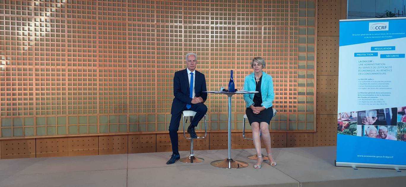 Alain Griset, ministre délégué aux PME et Virginie Beaumenier, DG de la DGCCRF, lors de la présentation du bilan.(c)A.Daubrée